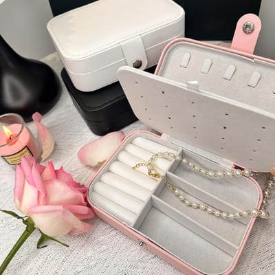 1 pièce Boîte de Rangement de Bijoux de Luxe en Similicuir Organisateur Multi-Compartiments pour Boucles d'Oreilles, Colliers, Bagues Portable Pour la Maison, le Bureau, le Voyage Boîte à Bijoux bleu