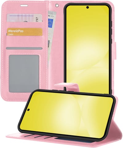 Hoesje - Met Pasjeshouder - Geschikt voor Samsung Galaxy A56 - Luxe Bookcase Portemonee - Flip Case - Kunstleer Book Case - Flipcase - Book Cover - Walletcase - Portemonneehoes - Telefoonhoesjes - Lichtroze