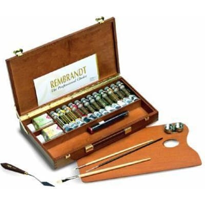 Oil Colour kist "Professional" 12 x 40 ml + 1 x 60 ml olieverf met penselen, palet, paletdoppen, schildersmessen en hulpmiddelen