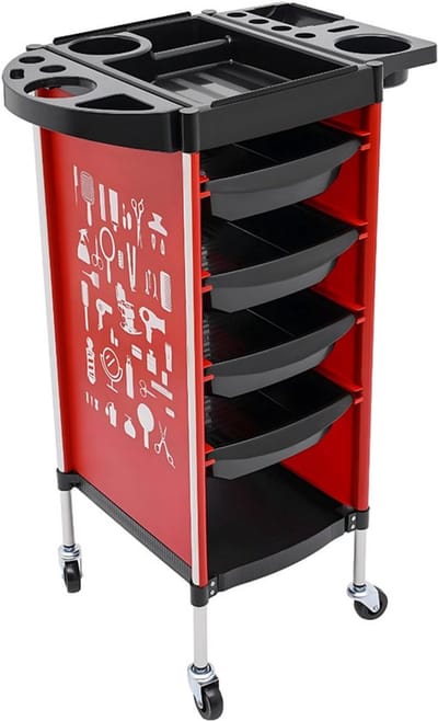 Kappers trolley Vera Rood - Met wielen en Werkwagen - Geschikt voor Salons, Spa’S en Stylisten