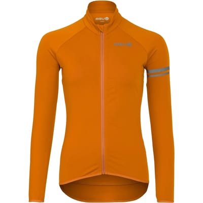 AGU Essential - Thermo Fietsshirt - Wielrenshirt met lange mouwen - Dames - Oranje - XS - Fleece kraag - 3 achterzakken - Reflecterende details - YKK rits