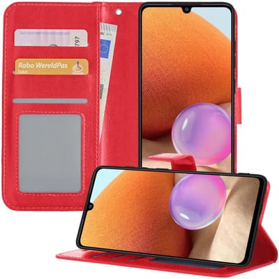 Hoesje - Geschikt voor Samsung Galaxy A32 4G - Luxe Bookcase - Walletcase Hoes - Portemonnee - Cover - Telefoonhoes - Rood