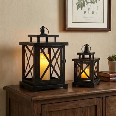 Lantaarnset Metaal - Decoratieve Verlichting - Binnen Buiten Gebruik - Gehard Glas - 2 Maten - Goudkleurig
