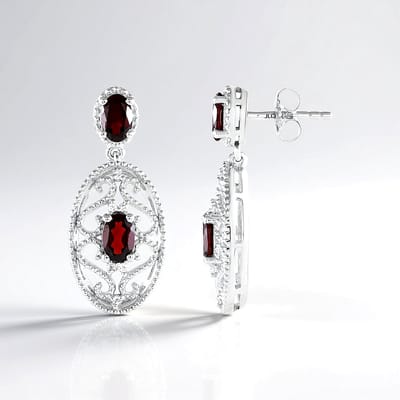 Cavill - Zilveren oorbellen 925 Sterling Zilver Gerhodineerd - Mozambique Granaten 1.75 ct & Witte Topaas 0.10 ct - Elegant vintage ovaal 29 mm