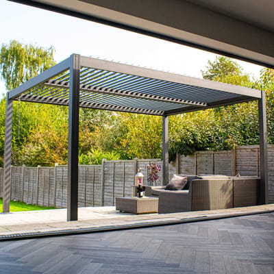BPS Deluxe Aluminium Pergola – 4m x 3m – Volledig Aluminium – 100mm Dikke Paal – Dubbel Zone Dak – Weer- & Roestbestendig – Snelle & Eenvoudige Montage