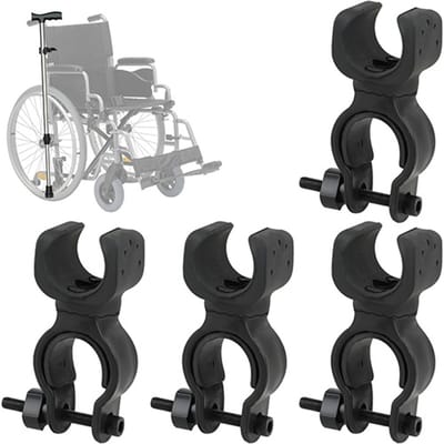 Stokhouder - Krukkenhouder - 4 Stuks - Universele Krukken Stokbeugel -Crutch Holder - Walking Stick Holder - Fietsklem - U-vormige klem - Zaklamphouder - Geschikt voor scootmobielen, rolstoelen, fietsen en rollators - Zwart