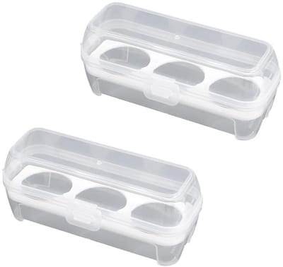 2 stuks Opbergdoos - Eierbeschermer - Eierhouder - Opbergdoos met 3 compartimenten - Geschikt voor wandelen, trekking, kamperen, buiten, reizen, picknick, keuken, koelkast -Transparant