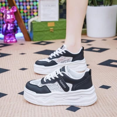Chaussures Blanches Respirantes d'Été pour Femmes Nouvelles Chaussures de Planche Étudiantes Décontractées Polyvalentes en Maille à Semelles Épaisses Papa 38 green