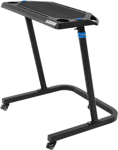 Fiets bureau loopbandtafel - Fitness tafel computertafel - Thuiswerken trainen - Inclusief bekerhouder - 87-117 cm hoogte - Zwart