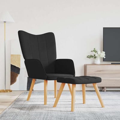 vidaXL - Relaxstoel - met - voetenbank - stof - zwart