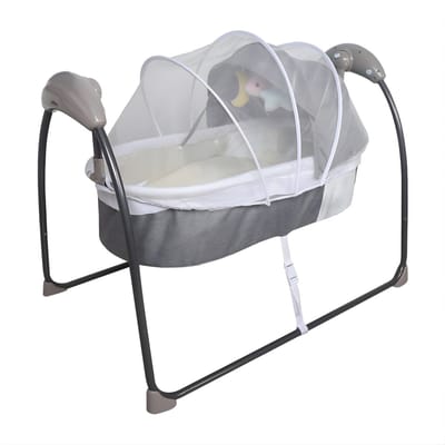 Baby Wieg Bed – Elektrisch Schommelbed – Met Afstandsbediening en Muskietennet – Draagbaar – Voor Baby’s 0–12 Maanden – Grijs