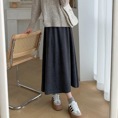 Buste Rok Dames Herfst en Winter Nieuw Effen Kleur Retro Kleding Medium en Lang Grote Zwaaiende Paraplu Rok XL donkergrijze kleur
