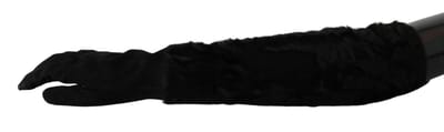 Dolce & Gabbana Vrouwen zwart elleboog lengte Mitten Suede Fur Handschoenen