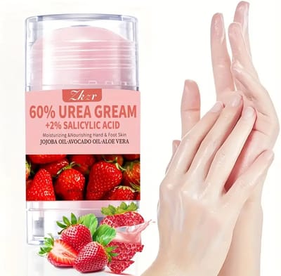 Urea 60% Voetcrème met Salicylzuur – Aardbei Geurende Hydraterende Lotion met Hyaluronzuur, Jojoba Olie, Avocado Olie & Aloë Vera Extract – Alcoholvrij voor Diepe Penetratie van Droge Huid – Ideaal voor Alle Huidtypen en Voetproblemen