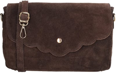 Charm London Mariëlle Schoudertas - Crossbody - Suede - Overslag - Verstelbare Band - Ritssluiting - Dames - Leren Dames Tas - Donkerbruin