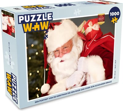 Puzzel Een portret van de Kerstman die een rode zak over zijn schouder draagt - Legpuzzel - Puzzel 1000 stukjes volwassenen - Kerst - Cadeau - Kerstcadeau voor mannen, vrouwen en kinderen