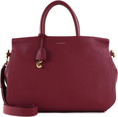 COCCINELLE Leren Shopper Blue Soft Handbag Grained Leather Garnet Red (rood)paars