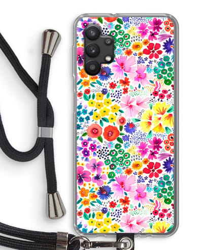 Case Company® - Hoesje met koord geschikt voor Samsung Galaxy A32 5G hoesje met Koord - Little Flowers - Telefoonhoesje met Zwart Koord - Bescherming aan alle Kanten en Over de Schermrand