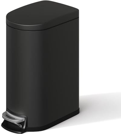 10L RVS badkamer prullenbak met deksel - smalle pedaalemmer, waterdicht, met binnenemmer, achtergreep en soft-close deksel, Zwart