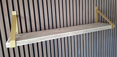 Hoexs - Steigerhout - 80 cm - Inclusief Plankdragers Goud - Boekenplank - Boekenrek - Wandplank - Inclusief Bevestigingsmateriaal - Industrieel