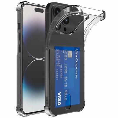 Geschikt voor iphone 14 Pro Telefoonhoesje met Pasjeshouder Shockproof - Cardslot Back Cover Case Anti-Shock - Telefoonhoesje met Kaarthouder Transparant Doorzichtig - ProtX
