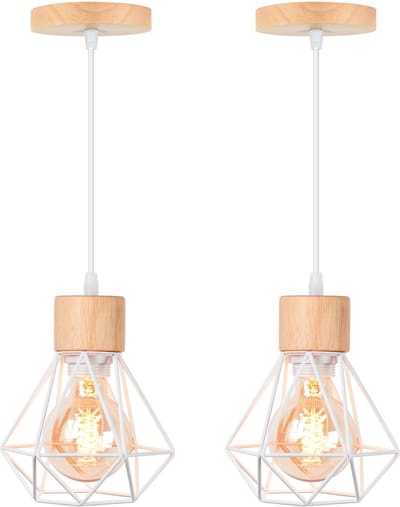 2 Stuks Industriële Hanglamp Diamant E27 Kroonluchter Vintage voor Slaapkamer Woonkamer Wit