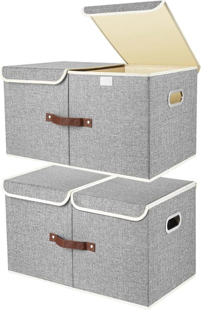 Extra grote opbergdozen met zakken en deksels, vouwbaar en wasbaar, 55x33x30cm, set van 2, ideaal voor organisatie en opslag in huis