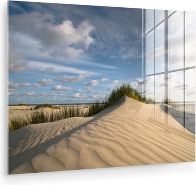 MuchoWow® Glasschilderij 40x30 cm - Schilderij acrylglas - Strand - Zand - Nederland - Foto op glas - Muurdecoratie woonkamer - Wanddecoratie slaapkamer - Schilderijen