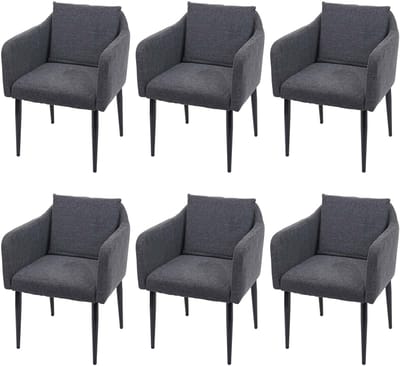 Set van 6 eetkamerstoel MCW-H93, keukenstoel fauteuil stoel ~ stof/textiel donkergrijs