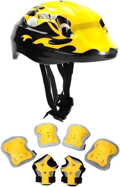 Helm En Pads Set - Beschermende Uitrusting - Buitensporten - Stevig Materiaal - 7 Delig - Zwart