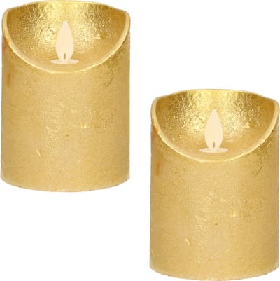 Anna's Collection Stompkaars - 2x - LED - goud - H10 cm - bewegende vlam - kaars