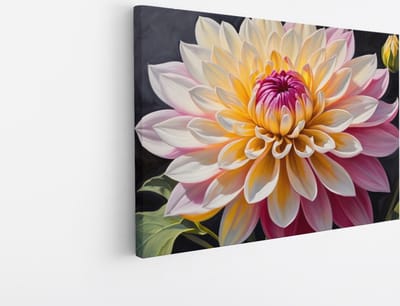Saammp Canvas Schilderij - Groot Gele en Roze Dahlia - Natuur - Abstract - 45x30 - Foto op canvas - Wanddecoratie - Muurdecoratie Woonkamer - Kantoor Decoratie