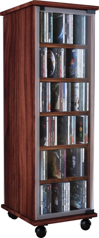 Houten CD DVD-standaard Legbord Staand legbord Zwenkwielen Valenza glazen deur