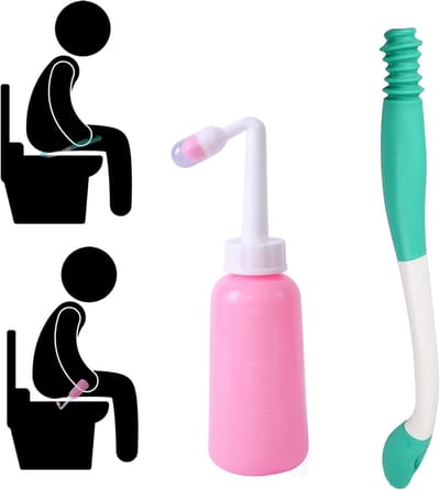 Toilet schoonmaak hulpmiddelen set van 2 voor ouderen - Hygiënische toiletzorg en reiniging (350ml, roze)