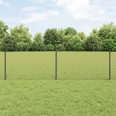 vidaXL - gaashek - met - palen - 25 - x - 0,6 - m - PVC-Coated - Staal - Grijs - Mesh