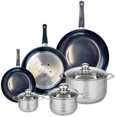 Set van 3 Koekenpannen 20, 28 en 32 cm en 3 kookpotten 12, 16 en 24 cm Elo Prima Brillant