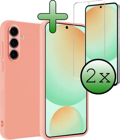 Hoesje Met 2x Screenprotector - Geschikt voor Samsung Galaxy S24 FE - Sterk & Shockproof - Back Cover - Siliconen Case - Telefoon Hoes - Perzik