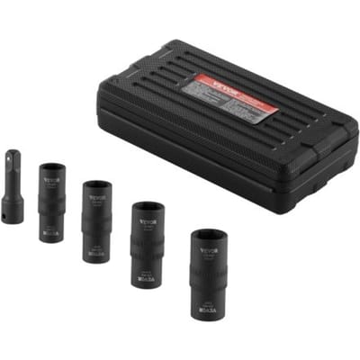 VEVOR Wielmoer Slagsleutelset, 12,7 mm aandrijving, metrisch & SAE, 6-punts opvouwbare doppenset, 4 wielmoermaten in totaal, CR-MO stalen wielmoersleutelset met opbergkoffer