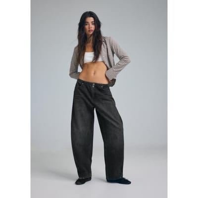 Stradivarius Barrel jeans met verstelbaar detail  ZWARTE DENIM WASSING 34