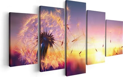 Artaza Canvas Schilderij Vijfluik Paardenbloem Tijdens Zonsondergang - 100x50 - Foto Op Canvas - Canvas Print