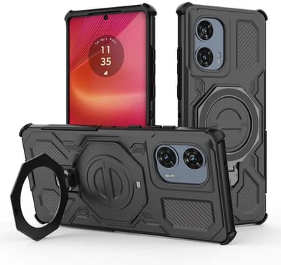 Hoesje geschikt voor Motorola Edge 50 Fusion | Compatibel met MagSafe / Qi2 | 360° Draaibare Magnetische Standaard | Back Cover Kickstand Ring | Zwart