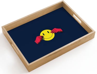 Dienblad hout 40x30 cm - Schootdienblad - Smiley - Geel - Handen - Minimalistisch - Borrelplank rechthoek - Plateau dienbladen