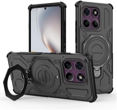 Hoesje geschikt voor Motorola Edge 60 Pro | Compatibel met MagSafe / Qi2 | 360° Draaibare Magnetische Standaard | Back Cover Kickstand Ring | Zwart