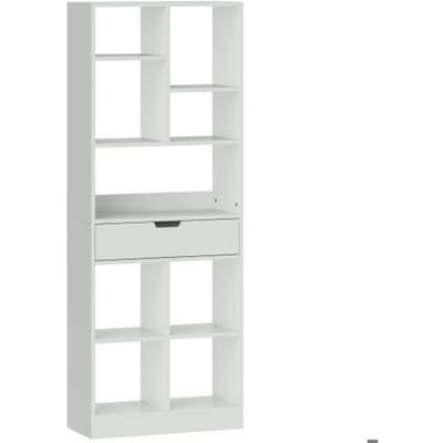 Boekenkast - MUVOE - 9 planken - 1 lade - 60 x 26 x 158 cm - Wit wit