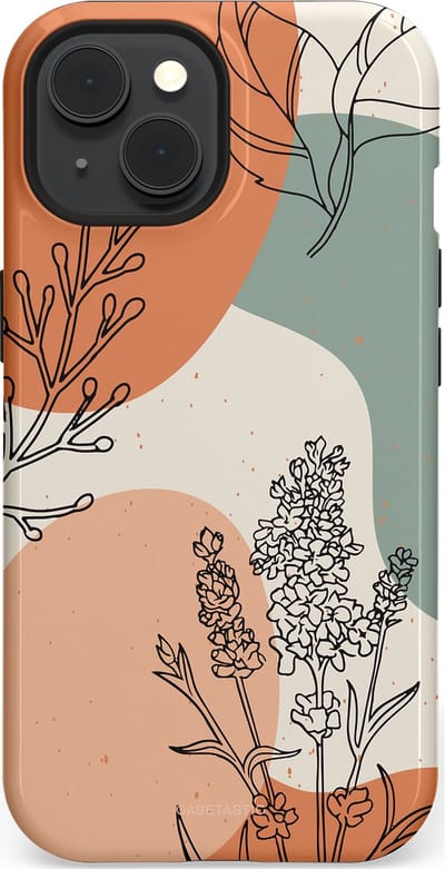 Casetastic hoesje geschikt voor Apple iPhone 15 - MagSafe - Dubbellaagse bescherming - Lijnenspel Natuur - Fashion Case - Zand Saliegroen Terracotta