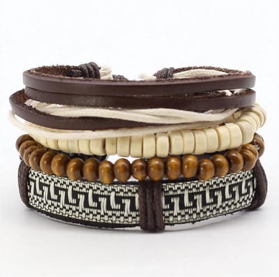 Montebello Armbanden Adlan - Leer - Kralen - ∅20cm - 4-delig - Aanpasbaar