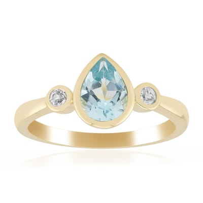 Cavill - Elegante Damesring 925 Sterling Zilver met Hemelsblauwe en Witte Topaas - 0,83 ct Totaal - Gouden Plating - Braziliaanse Edelsteen