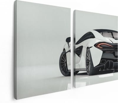 Artaza Canvas Schilderij Tweeluik Witte Sportwagen Auto  - 120x80 - Foto Op Canvas - Canvas Print