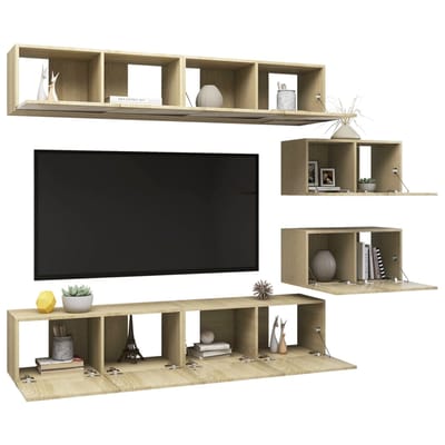 vidaXL - 6-delige - Tv-meubelset - bewerkt - hout - sonoma - eikenkleurig