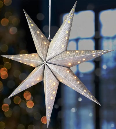 BRUBAKER Hangende Kerstster met E14-Voet - 60 cm Papieren Sterrenset met 3,5 m Kabel - 3D Adventsster - Raamdecoratie Lichte Ster Ophangen - Zilver